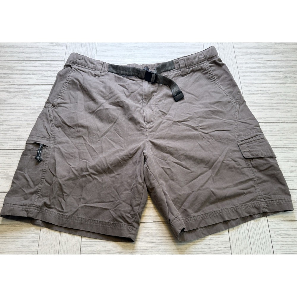 Columbia Men 38 Brown Cargo Shorts 9" Inseam Pockets Outdoor Hiking Nylon Belted